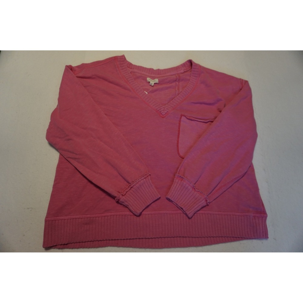 Pilcro Anthropologie Pink V-Neck Cotton French Terry Sweatshirt Pocket Large